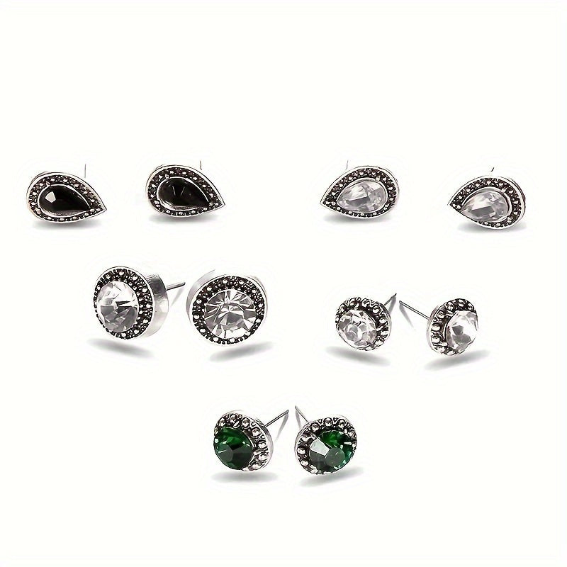 5 Pairs of Stunning Crystal Inlaid Stud Earrings Set