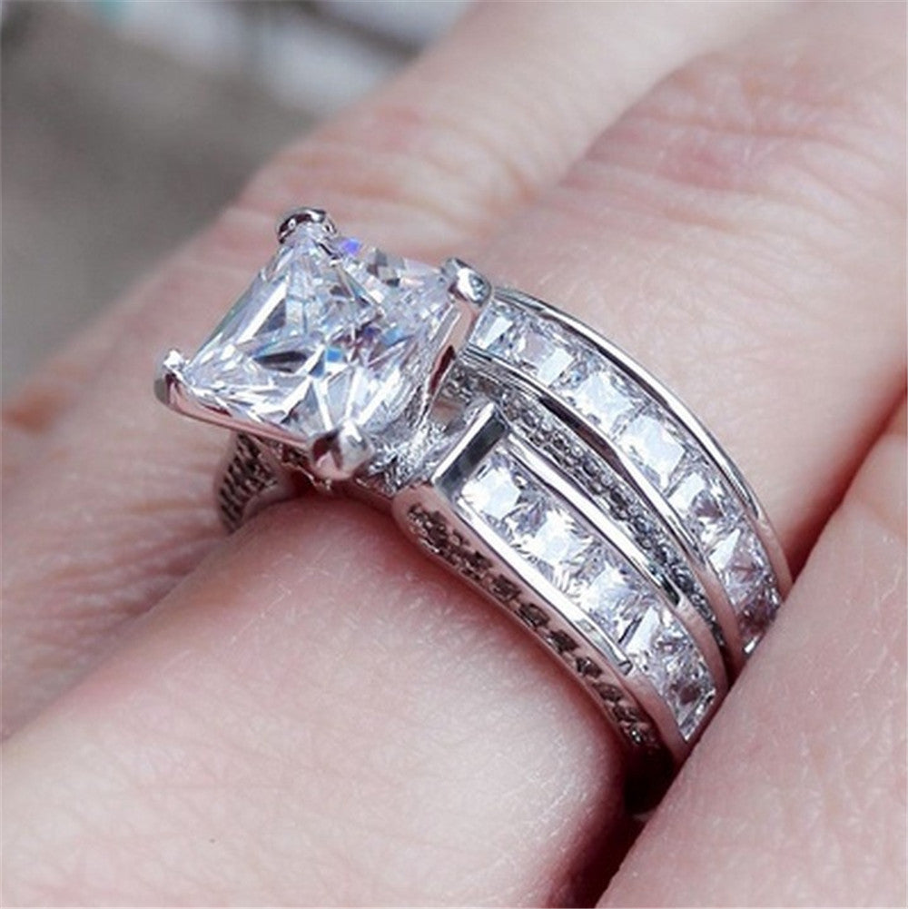 Silver Princess Cut CZ Anniversary, Promise, Wedding, Engagement Ring Set