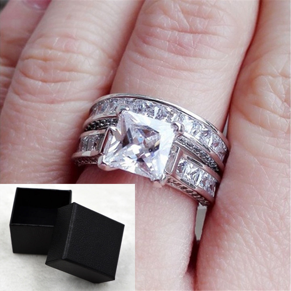 Silver Princess Cut CZ Anniversary, Promise, Wedding, Engagement Ring Set