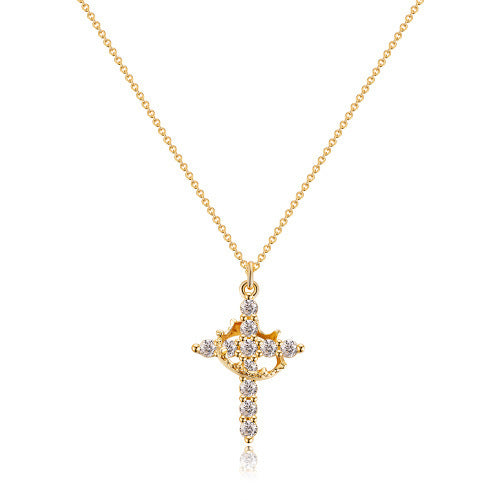 Cross Full Diamond Crown Rotatable Necklace