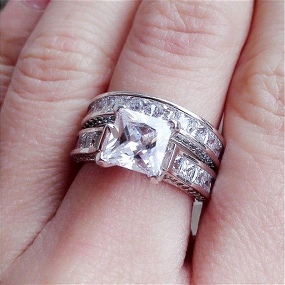 Silver Princess Cut CZ Anniversary, Promise, Wedding, Engagement Ring Set