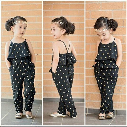 Fashion Summer Kids Girls Clothing Sets Cotton Sleeveless Polka Dot Strap Girls Jumpsuit