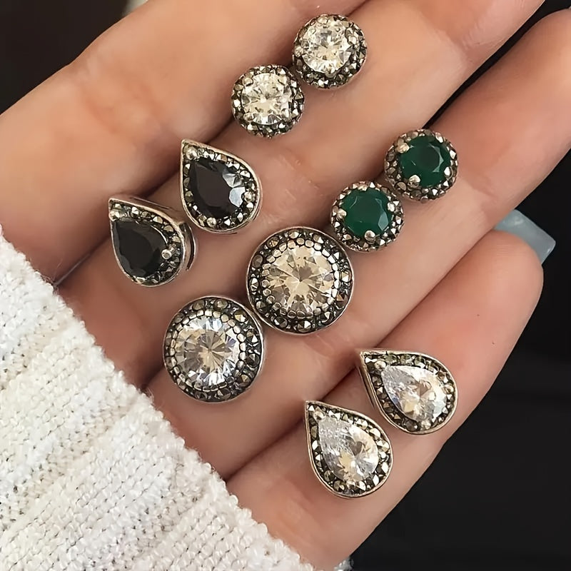 5 Pairs of Stunning Crystal Inlaid Stud Earrings Set