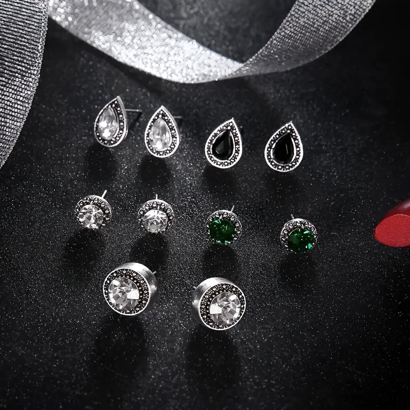 5 Pairs of Stunning Crystal Inlaid Stud Earrings Set