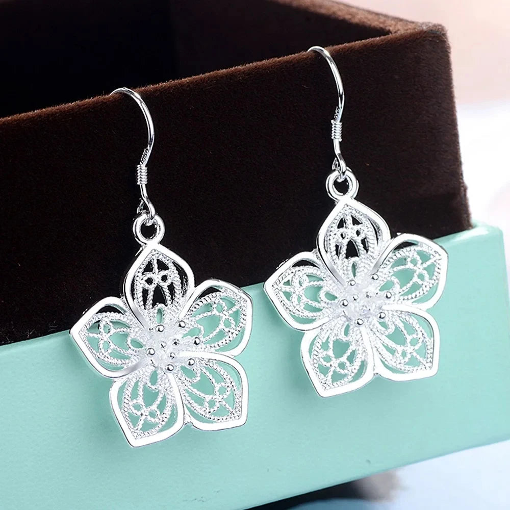 Hot High Quality Retro Pretty Flowers 925 Sterling Silver Earrings for women Fashion luxury party wedding Jewelry fine gifts