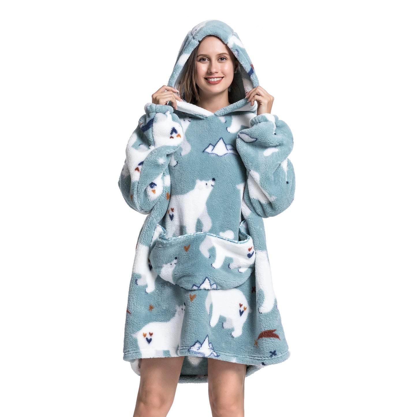 Flannel Blanket with Sleeves Winter Sweatshirt  Pullover Fleece Giant Shark Wearable Blanket Hoodie for adults kids babys