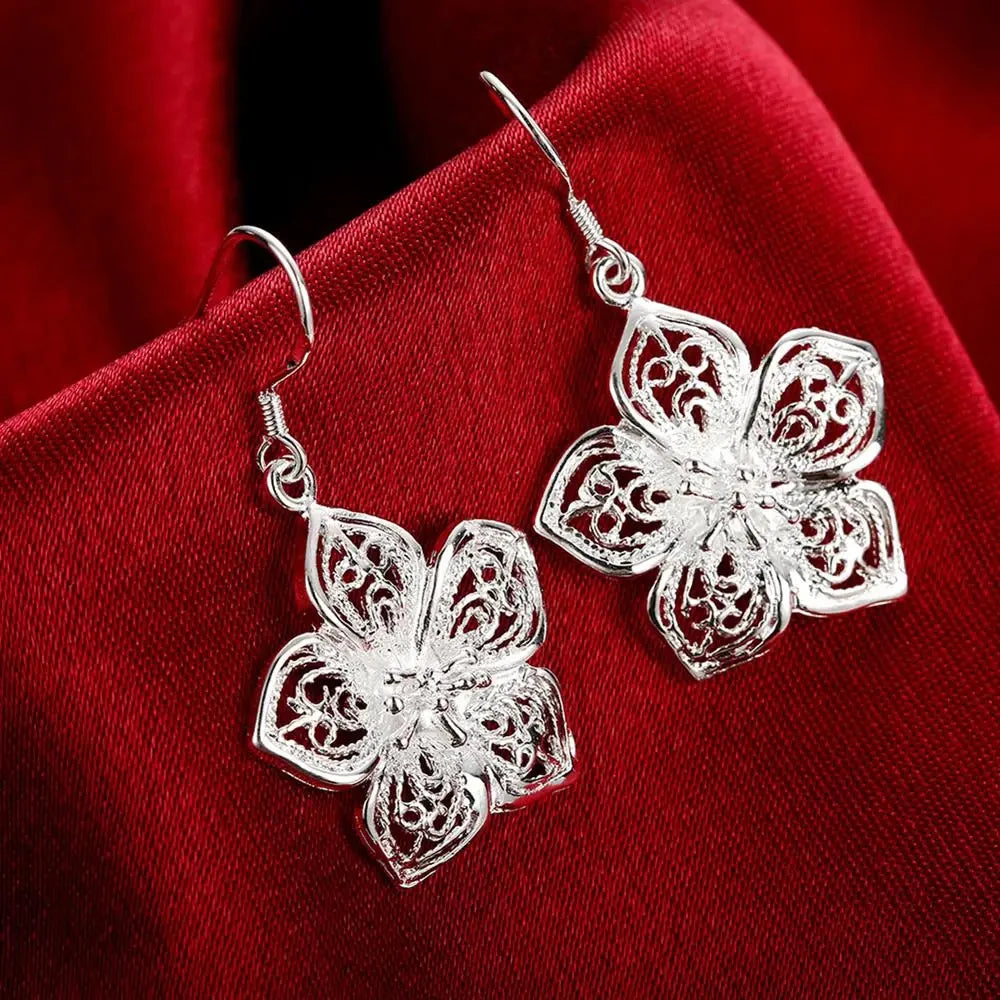 Hot High Quality Retro Pretty Flowers 925 Sterling Silver Earrings for women Fashion luxury party wedding Jewelry fine gifts