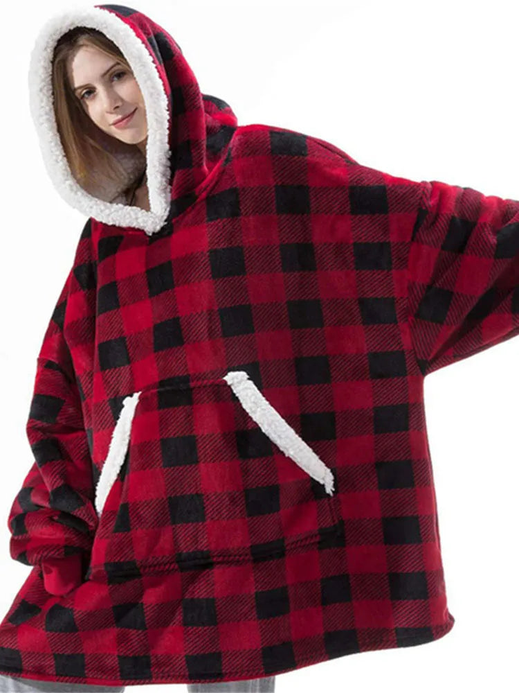 Hoodie Blanket Women Oversized Fleece Hoodie Sweatshirt Female Winter Warm Blanket with Sleeves Giant Plush Tv Blanket Hoody