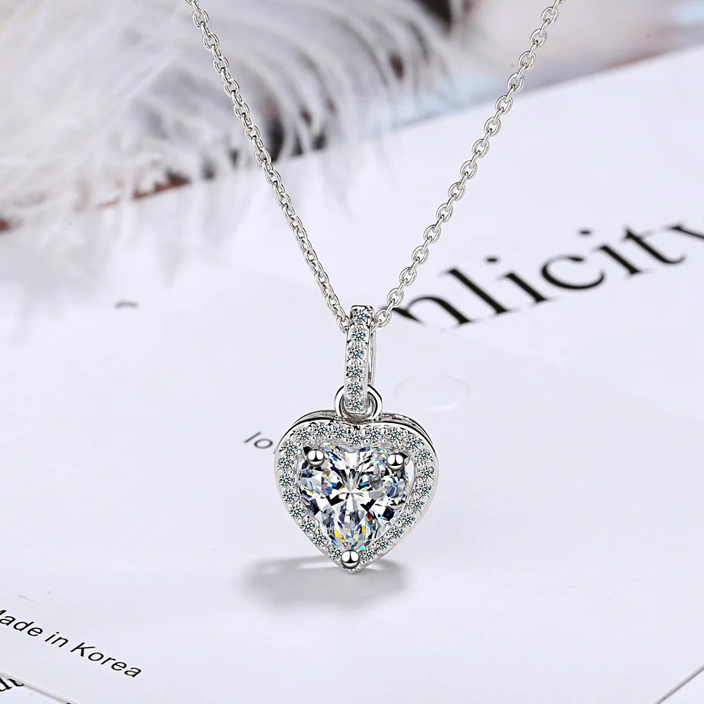 925 Sterling Silver Zircon Heart Pendant Necklaces For Women Luxury Designer Jewelry Gift Female Wholesale Jewelry Trend 2024