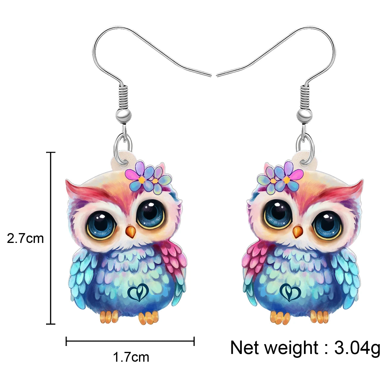 BONSNY Acrylic Chubby Big Eyes Owl Earrings Cute Bird Drop Dangle Trendy Gifts Accessories For Women Girls Kids