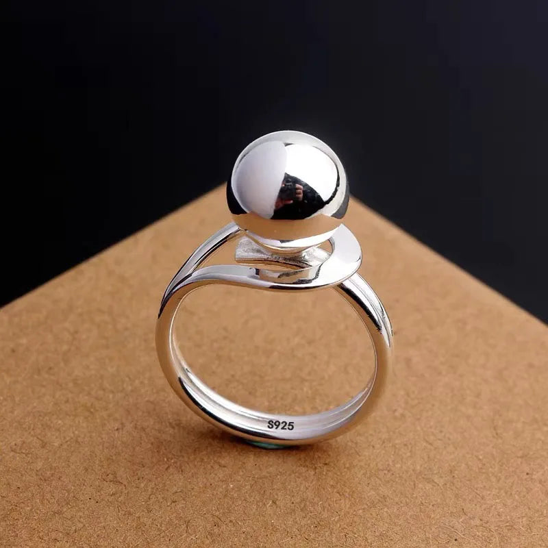 Big Ball Ring 925 Sterling Silver Simple Finger Adjustable