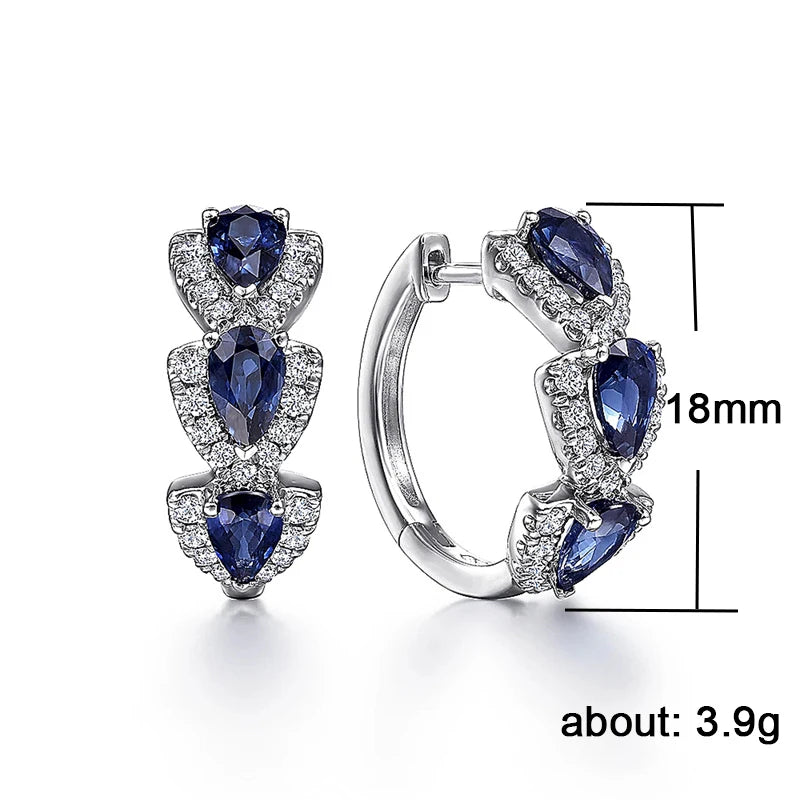 Huitan Fashion Pear Blue CZ Earrings for Women Silver Color Circle Hoop