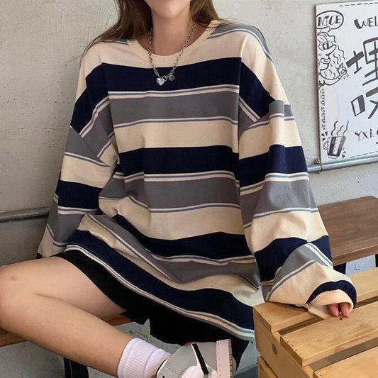 autumn Hoodies Striped Oversized Sweatshirt Women Harajuku Pullovers Korean Fashion Couples Matching Long Sleeve Tops Streetwear