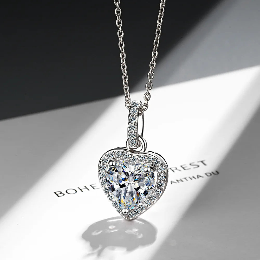 925 Sterling Silver Zircon Heart Pendant Necklaces For Women Luxury Designer Jewelry Gift Female Wholesale Jewelry Trend 2024