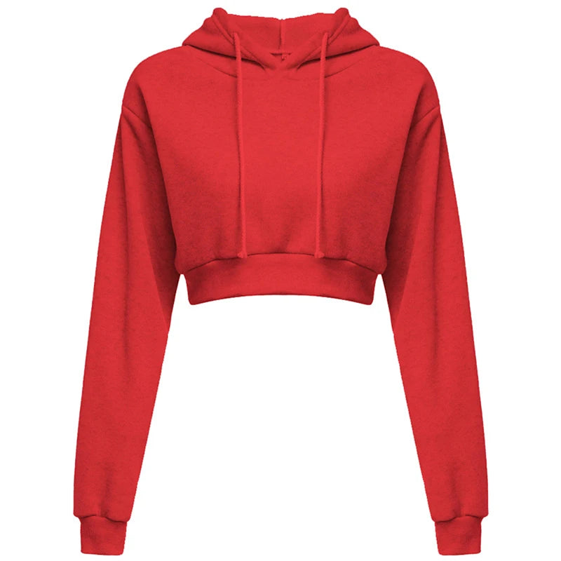 Casual Long Sleeve Sweatshirt Hooded Short Sweatshirt Sexy Solid Color Women's Open Umbilium Pullover Hoodie Top