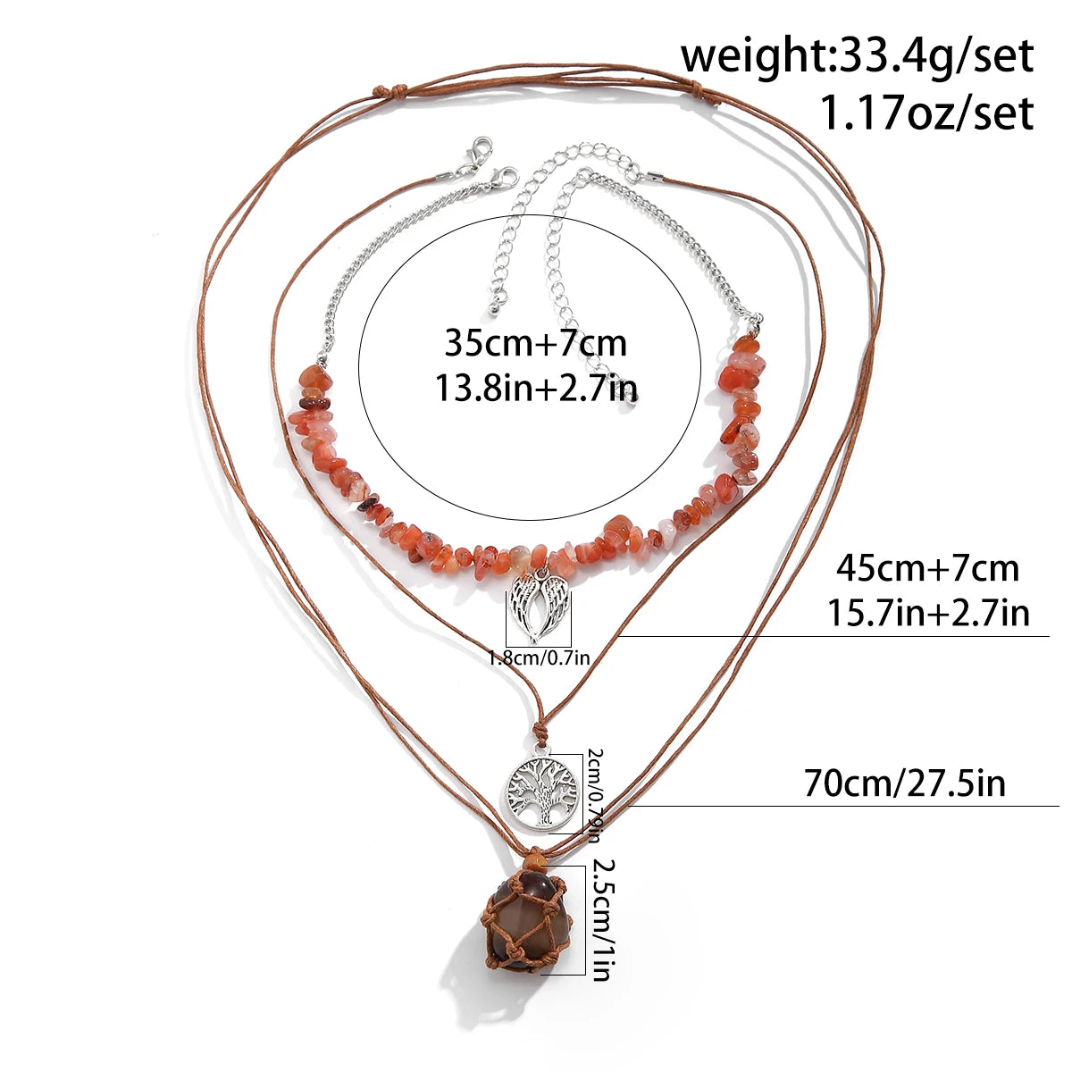 3Pcs Creative Stone Holder Cage Tree Dragonfly Pendant Choker Necklace Women Boho Rope Chain Aesthetic Y2K Jewelry Accessorie