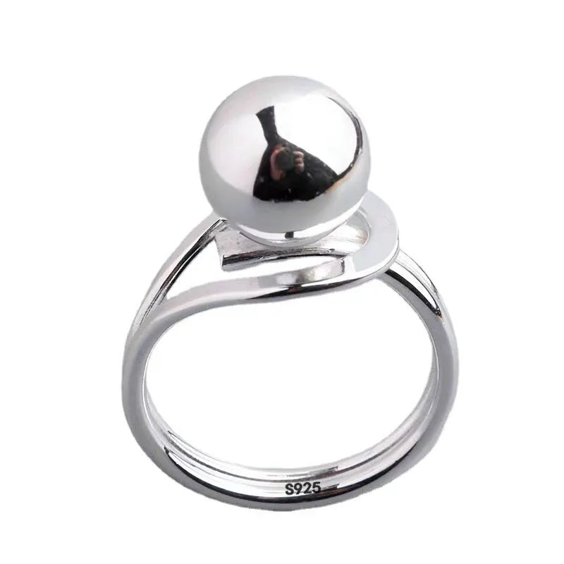 Big Ball Ring 925 Sterling Silver Simple Finger Adjustable