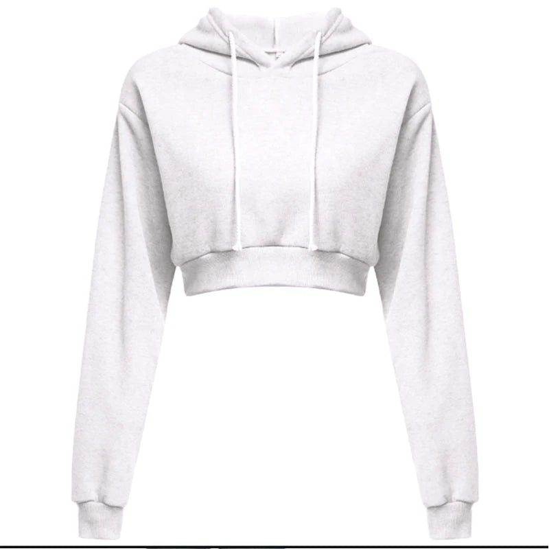 Casual Long Sleeve Sweatshirt Hooded Short Sweatshirt Sexy Solid Color Women's Open Umbilium Pullover Hoodie Top