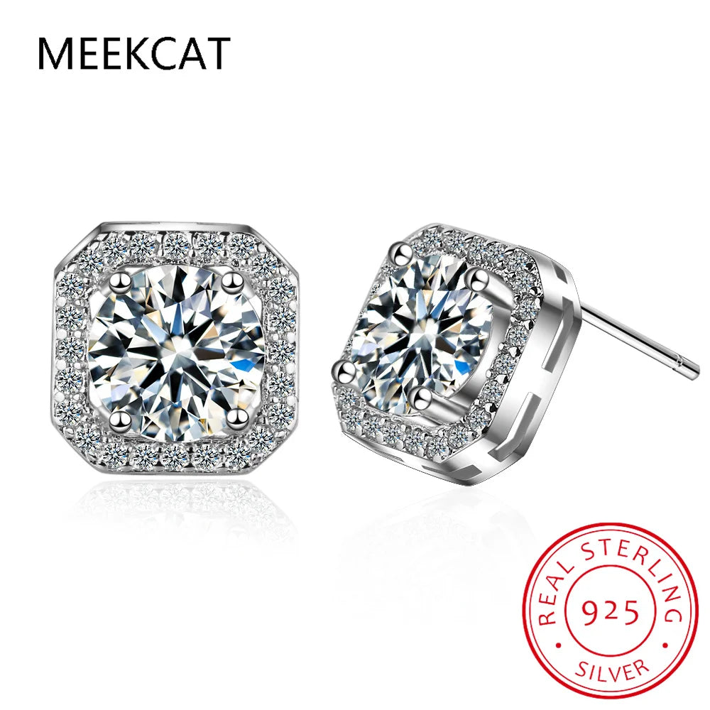 Moissanite Diamond Ear Studs Diamond Moissanite Stud Earrings For Women Sterling Silver Jewelry 1CT 2CT