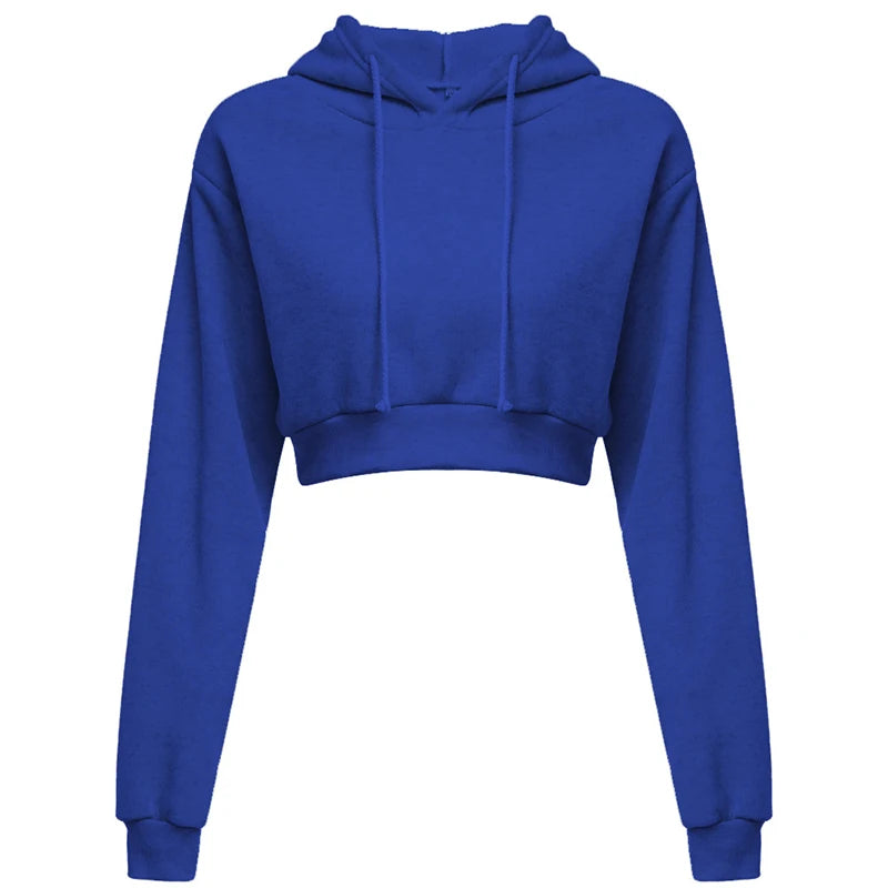 Casual Long Sleeve Sweatshirt Hooded Short Sweatshirt Sexy Solid Color Women's Open Umbilium Pullover Hoodie Top