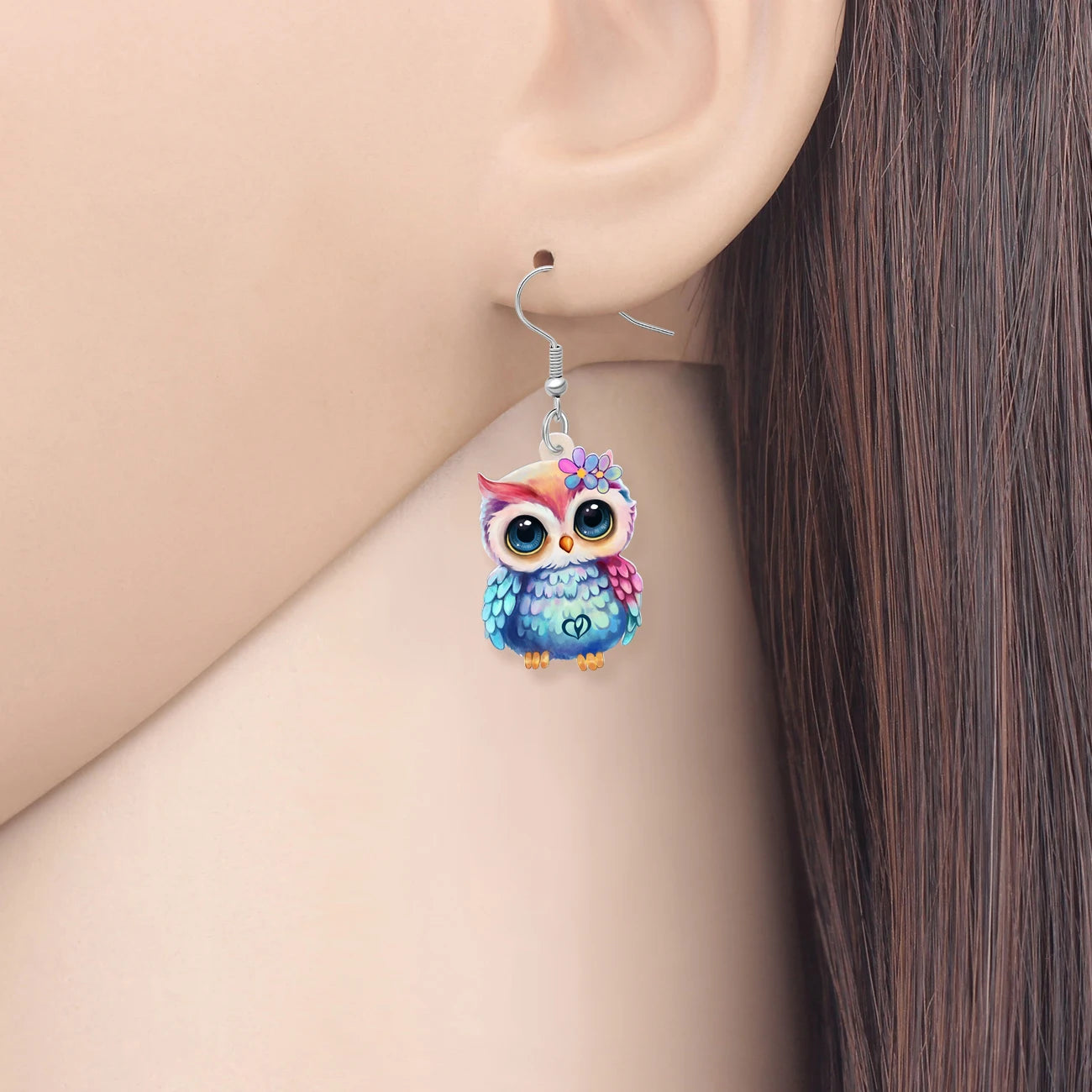 BONSNY Acrylic Chubby Big Eyes Owl Earrings Cute Bird Drop Dangle Trendy Gifts Accessories For Women Girls Kids