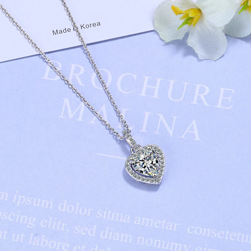 925 Sterling Silver Zircon Heart Pendant Necklaces For Women Luxury Designer Jewelry Gift Female Wholesale Jewelry Trend 2024