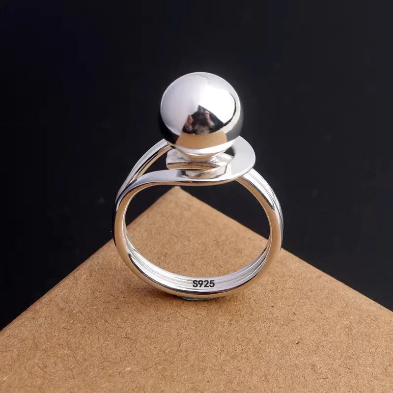 Big Ball Ring 925 Sterling Silver Simple Finger Adjustable