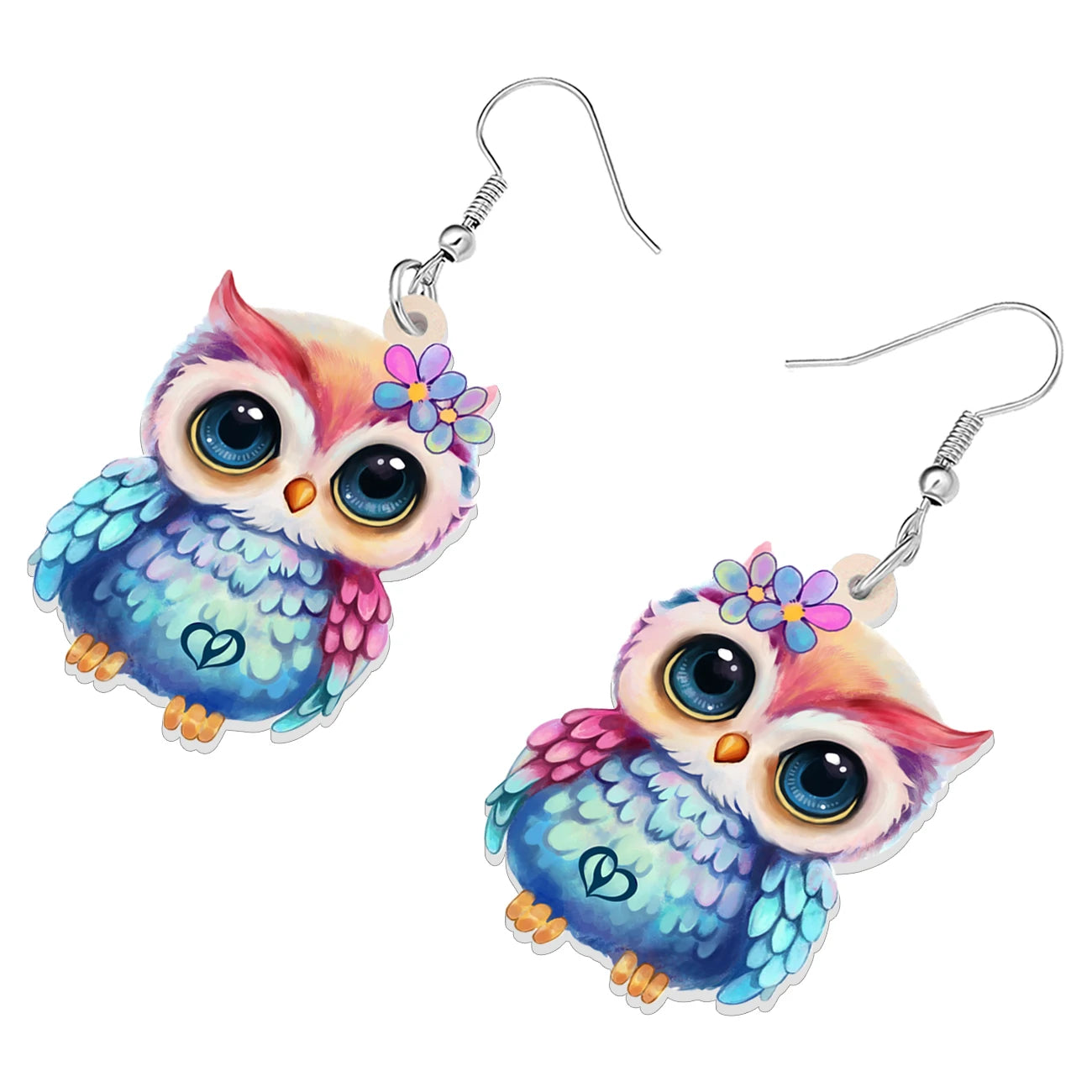 BONSNY Acrylic Chubby Big Eyes Owl Earrings Cute Bird Drop Dangle Trendy Gifts Accessories For Women Girls Kids