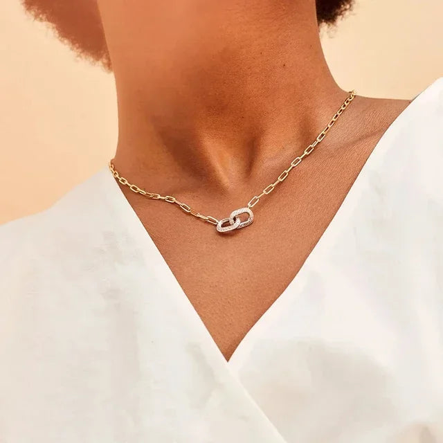 18K Gold Color electroplated 925 Sterling Silver or Gold GIRLMIDNIGHT Charm Women Jewelry Paper Clip Chain Geometric Rectangle Link Chain CZ Simple Necklace