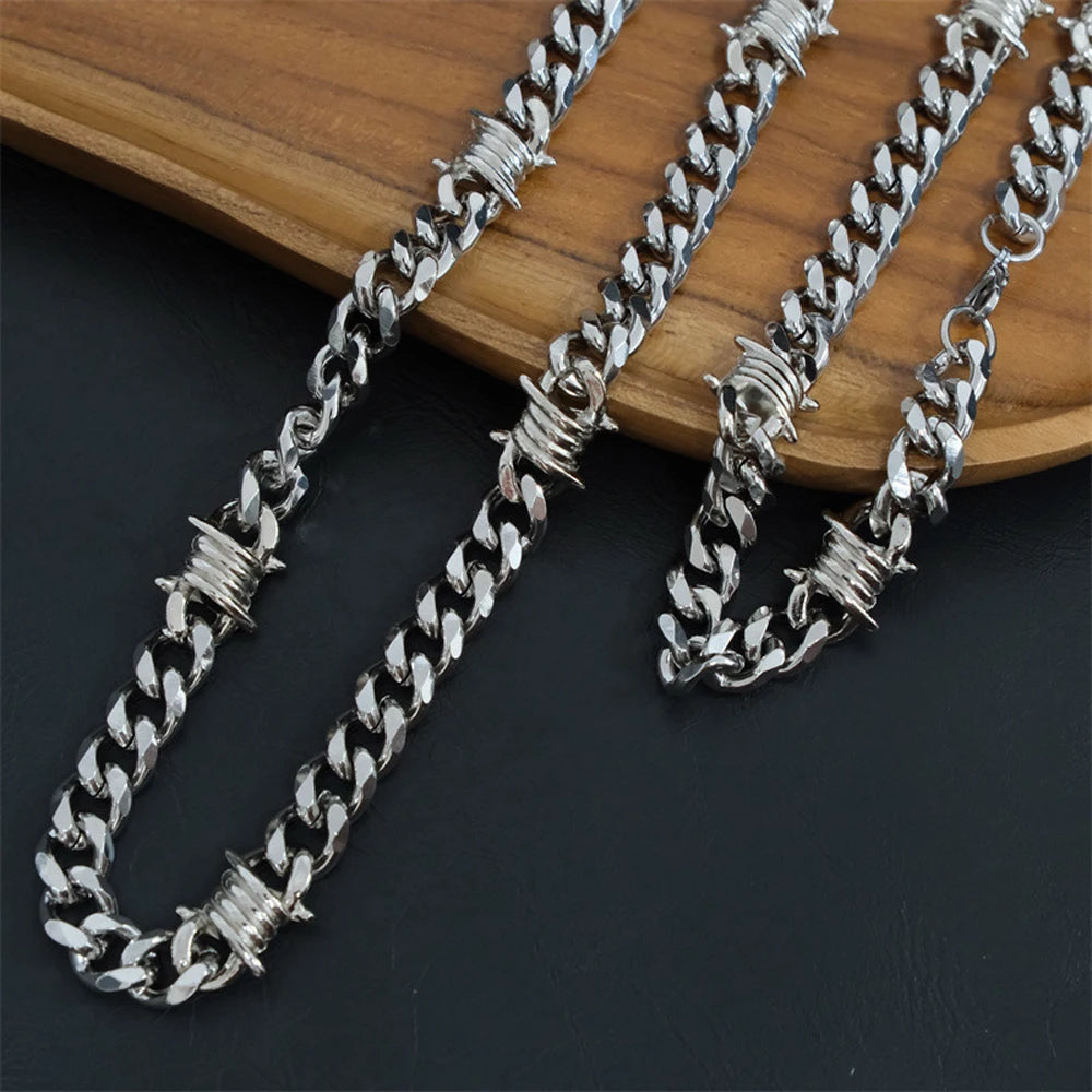 Barbed Wire Cuban Hiphop Bracelet Necklace for Women Men Stainless Steel Neo-Gothic Thorns Choker Necklace Bracelet Punk Jewelry