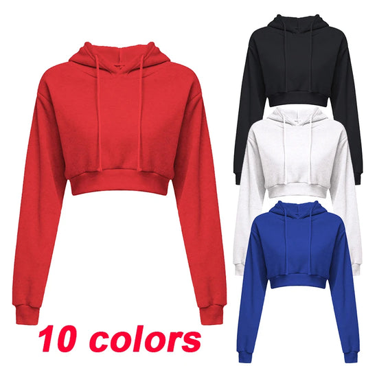 Casual Long Sleeve Sweatshirt Hooded Short Sweatshirt Sexy Solid Color Women's Open Umbilium Pullover Hoodie Top