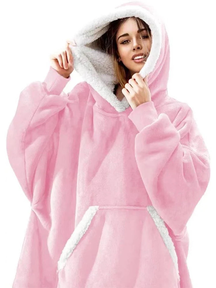 Hoodie Blanket Women Oversized Fleece Hoodie Sweatshirt Female Winter Warm Blanket with Sleeves Giant Plush Tv Blanket Hoody