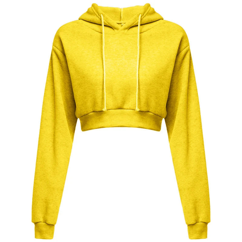 Casual Long Sleeve Sweatshirt Hooded Short Sweatshirt Sexy Solid Color Women's Open Umbilium Pullover Hoodie Top