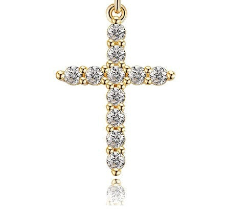 Cross Full Diamond Crown Rotatable Necklace