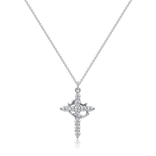 Cross Full Diamond Crown Rotatable Necklace