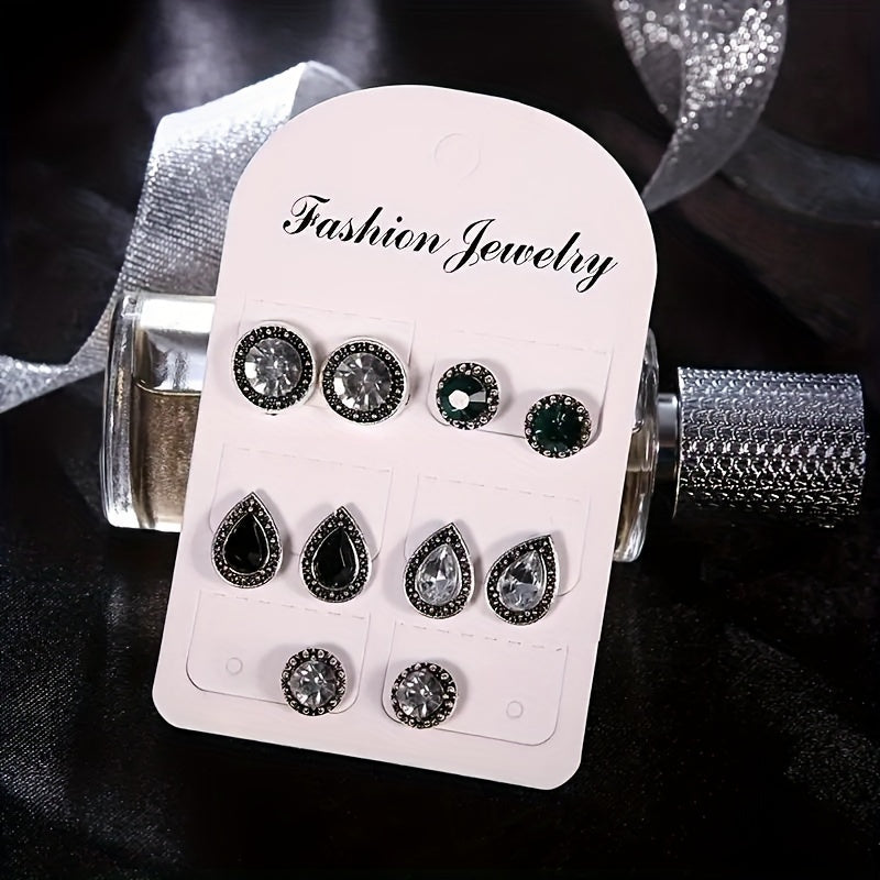 5 Pairs of Stunning Crystal Inlaid Stud Earrings Set