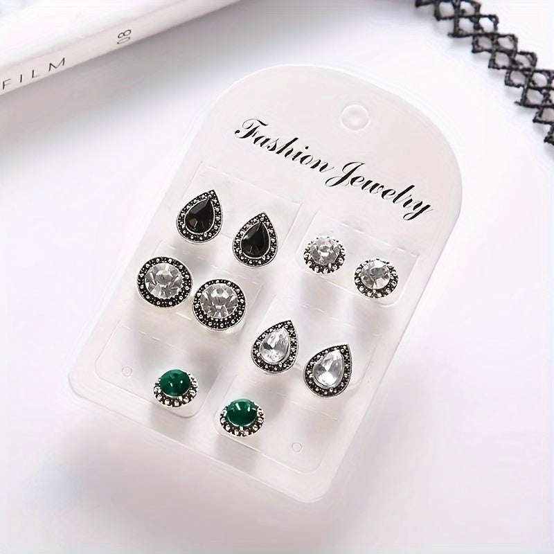 5 Pairs of Stunning Crystal Inlaid Stud Earrings Set