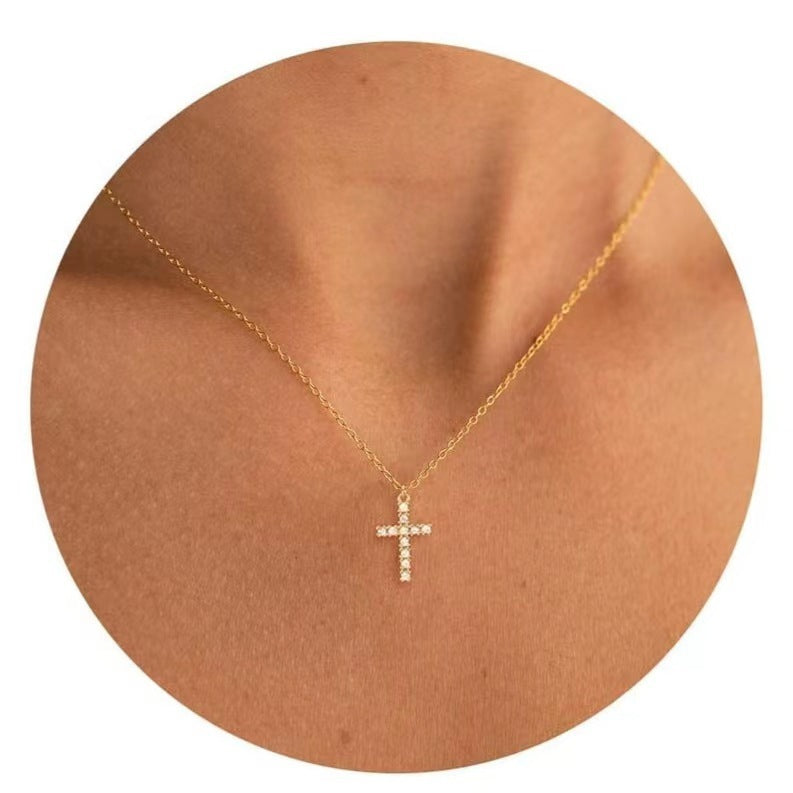 Cross Full Diamond Crown Rotatable Necklace